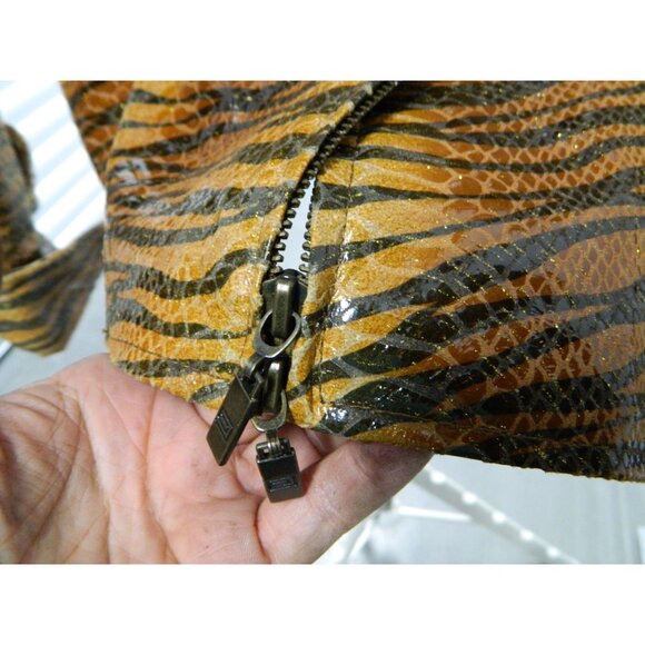 Pamela McCoy Size L New Leather Animal Print Jacket Zippered Front & Cuffs - Picture 6 of 15